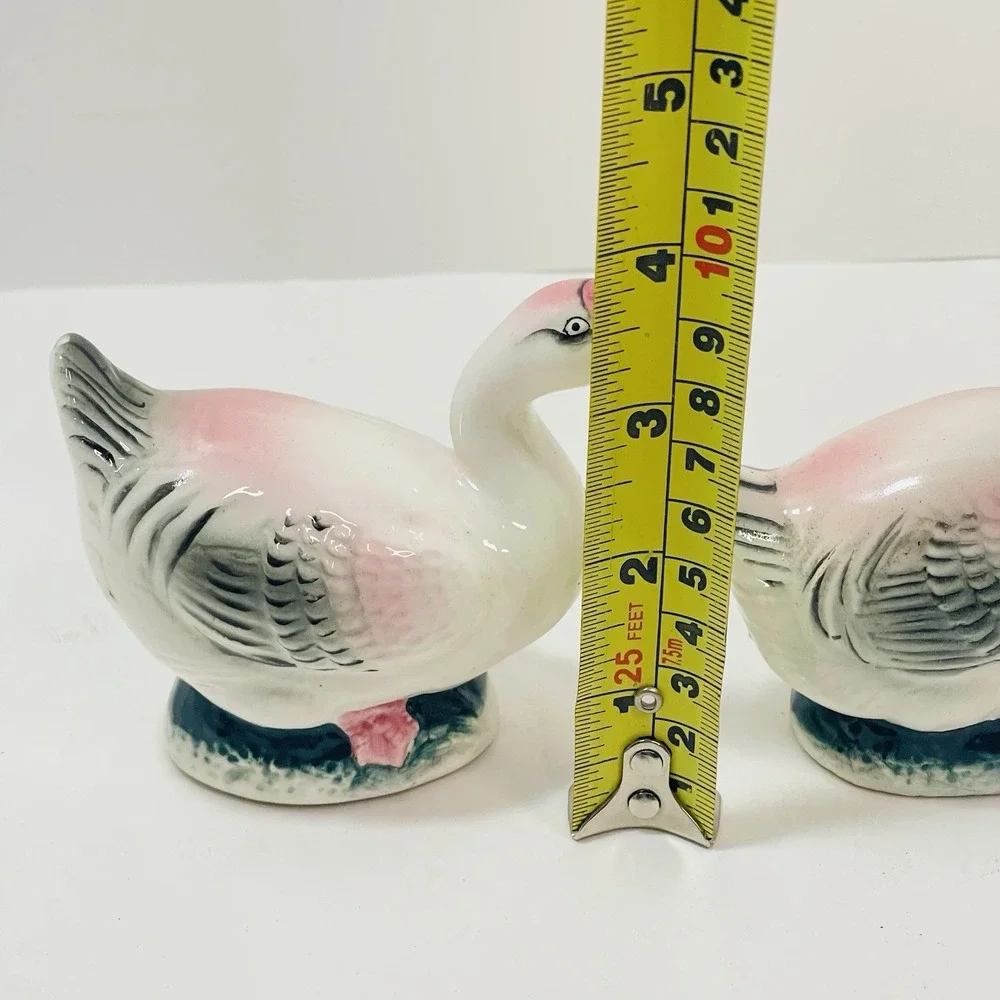 Vintage Japan Goose Geese Salt & Pepper Shakers Pink Wings Feet